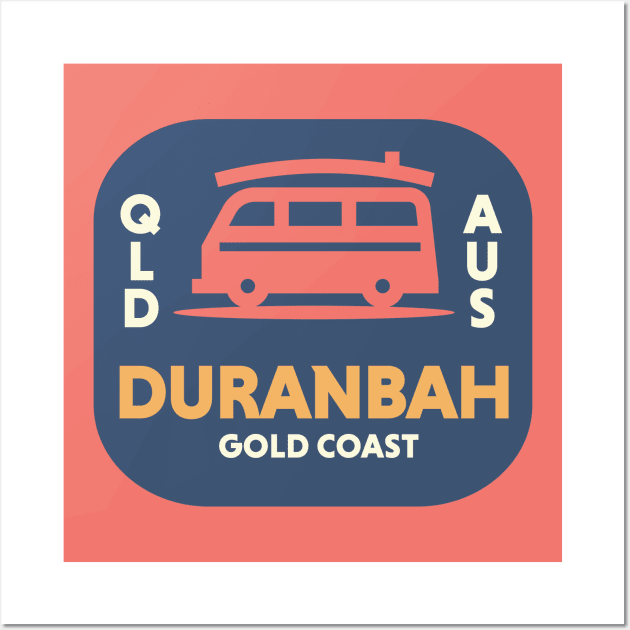 Retro Surfing Emblem Duranbah Gold Coast, Australia // Vintage Surfing Badge Wall Art by Now Boarding